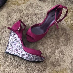Purple glitter wedges